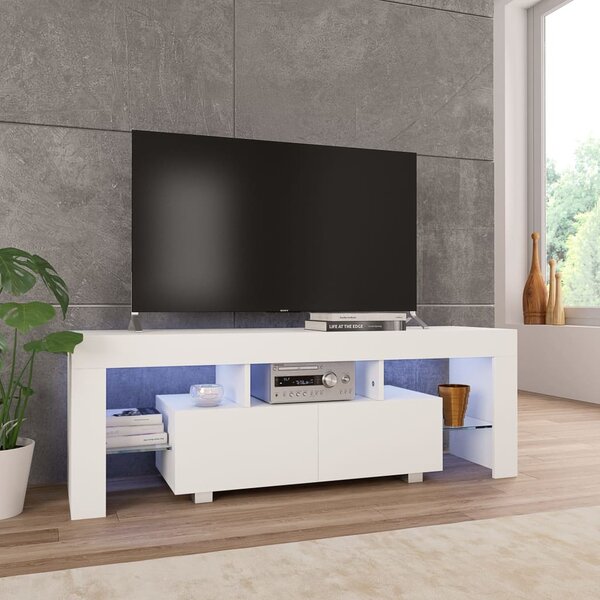 TV-bänk med LED-lampor högglans vit 130x35x45 cm