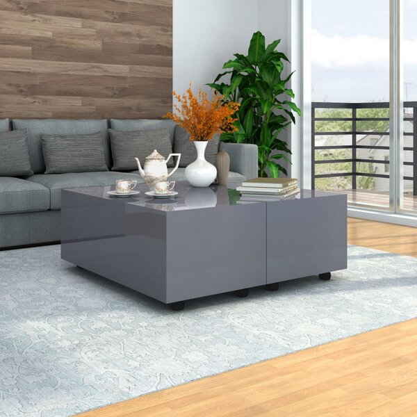 Soffbord grå högglans 100x100x35 cm