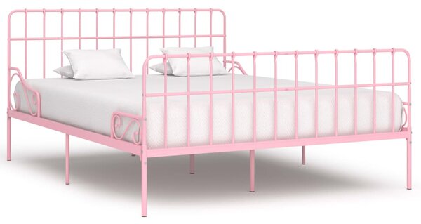 Sängram med ribbotten rosa metall 200x200 cm
