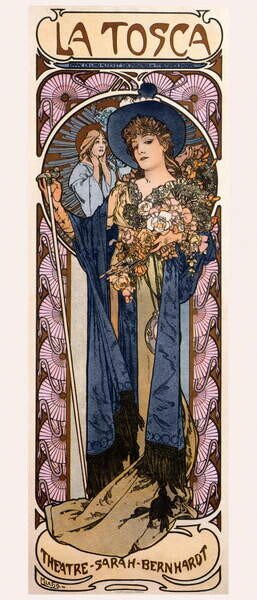 Mucha, Alphonse Marie - Konsttryck Poster for 'Tosca' with Sarah Bernhardt, (21.4 x 50 cm)