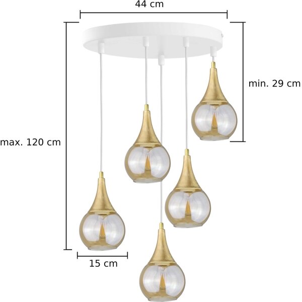 Ljuskrona med textilsladd LACRIMA WHITE 5xE27/60W/230V diameter 45 cm