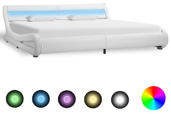 Sängram med LED vit konstläder 180x200 cm