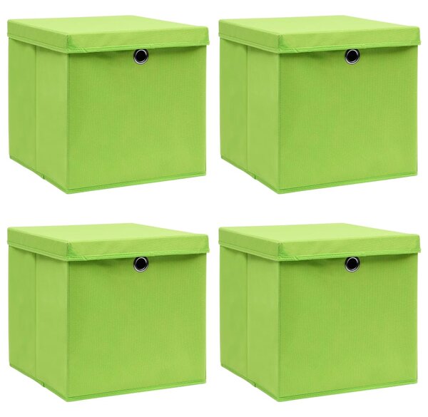 Förvaringslådor med lock 4 st grön 32x32x32 cm tyg