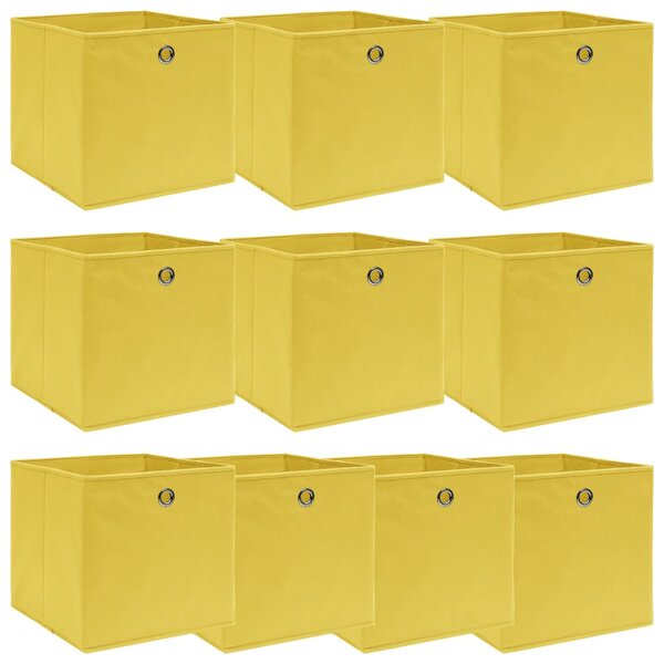 Förvaringslådor 10 st gul 32x32x32 cm tyg
