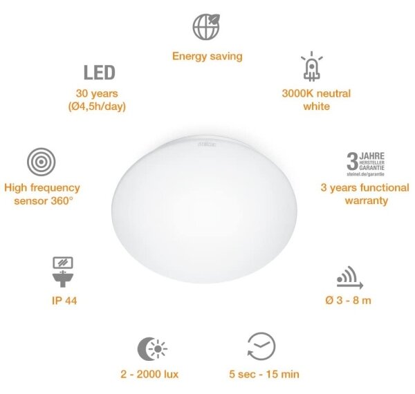 STEINEL 035105 - LED Badrumsbelysning med sensor RS 16 LED/9,5W/230V IP44