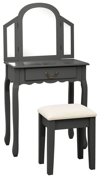 Sminkbord med pall grå 65x36x128 cm kejsarträ MDF