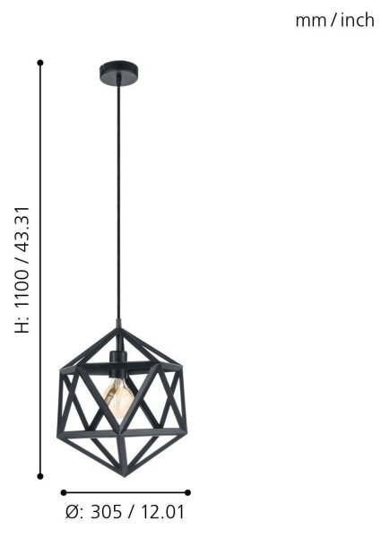 Eglo 49761 - Hängande lampa EMBLETON 1xE27/60W/230V