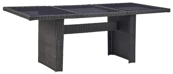 Trädgårdsbord svart 200x100x74 cm glas och konstrotting