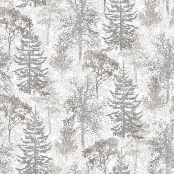 Noordwand Evergreen Tapet Trees vit och grå