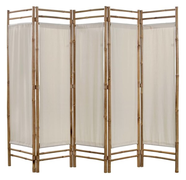Rumsavdelare 5 paneler hopfällbar bambu och kanvas 200 cm
