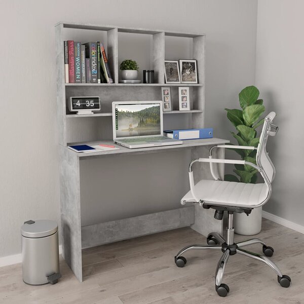Skrivbord med hyllor betonggrå 110x45x157 cm konstruerat trä