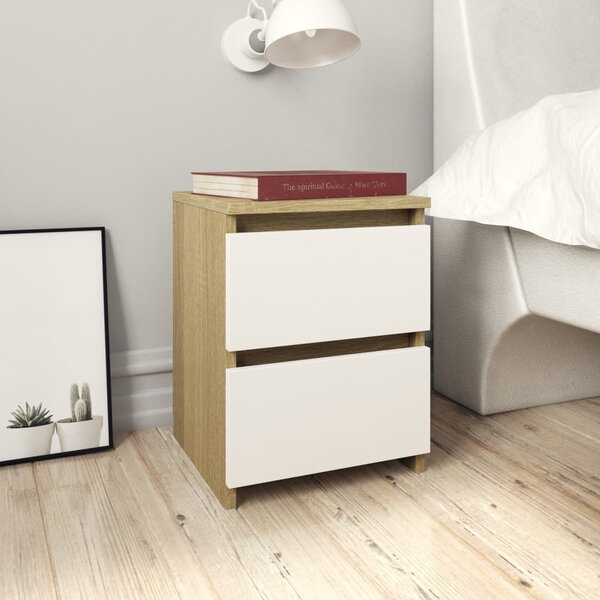 Sängbord vit och sonoma-ek 30x30x40 cm konstruerat trä