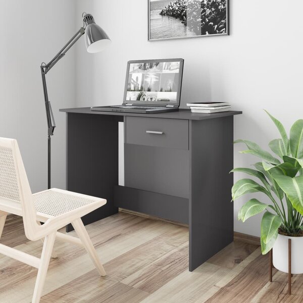 Skrivbord grå högglans 100x50x76 cm konstruerat trä