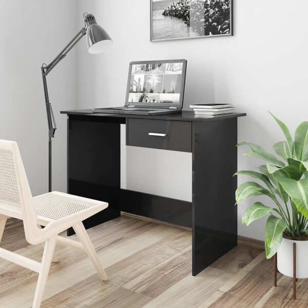 Skrivbord svart högglans 100x50x76 cm konstruerat trä