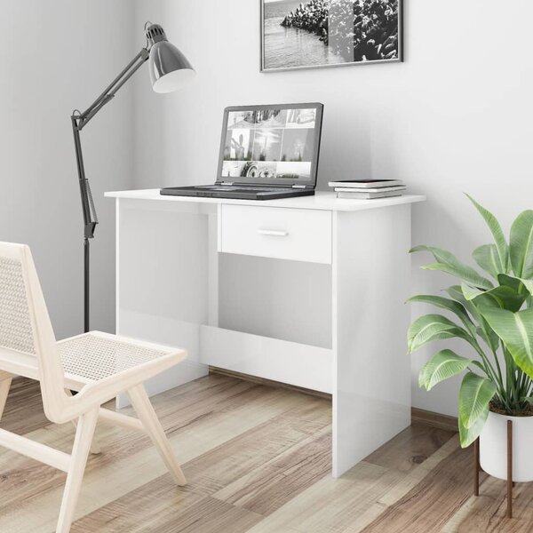 Skrivbord vit högglans 100x50x76 cm konstruerat trä