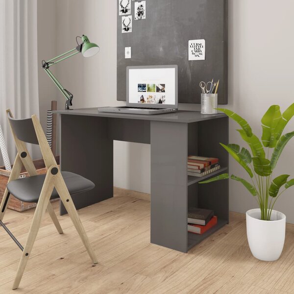 Skrivbord grå högglans 110x60x73 cm konstruerat trä