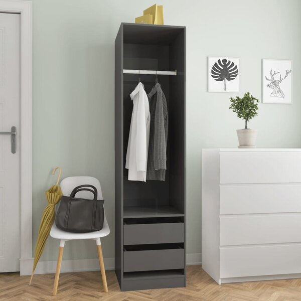 Garderob med lådor grå högglans 50x50x200 cm konstruerat trä