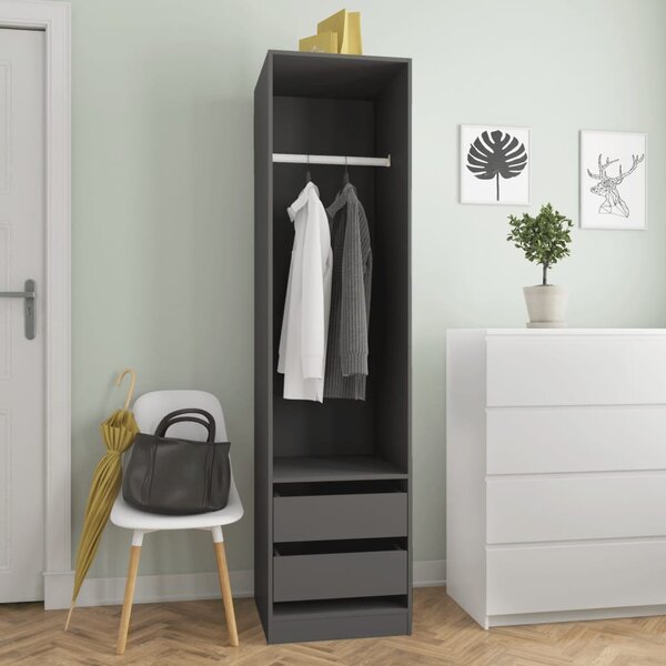 Garderob med lådor grå 50x50x200 cm konstruerat trä