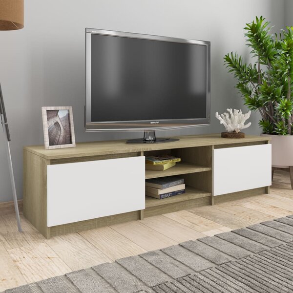 TV-bänk vit och sonoma-ek 140x40x35,5 cm konstruerat trä