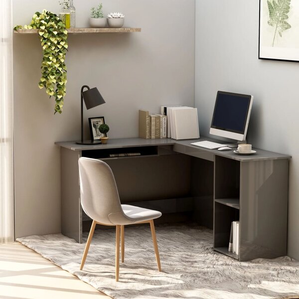 Skrivbord L-format grå högglans 120x140x75 cm konstruerat trä