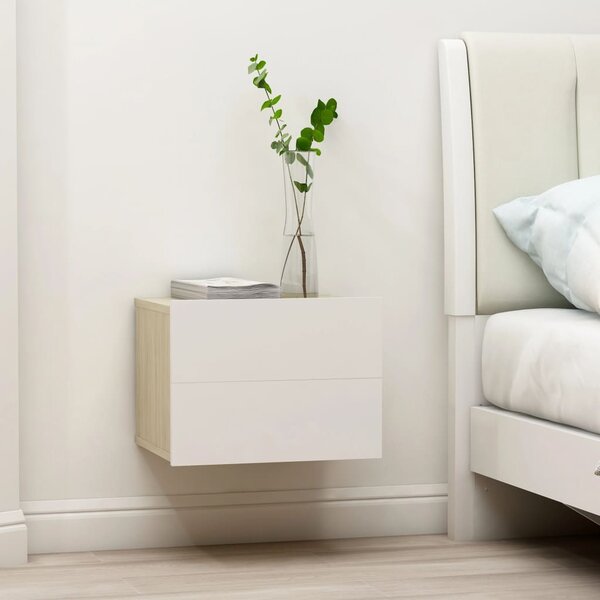 Sängbord vit och sonoma-ek 40x30x30 cm konstruerat trä