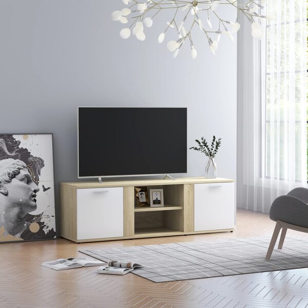 Tv-bänk vit och sonoma-ek 120x34x37 cm konstruerat trä