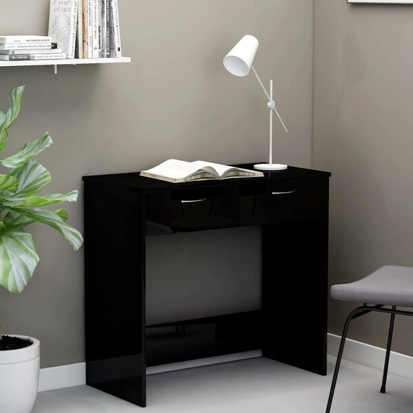Skrivbord svart högglans 80x40x75 cm konstruerat trä