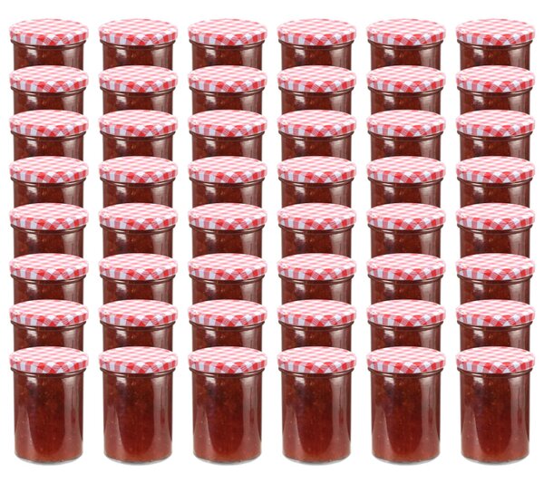 Syltburkar i glas med vita och röda lock 48 st 400 ml