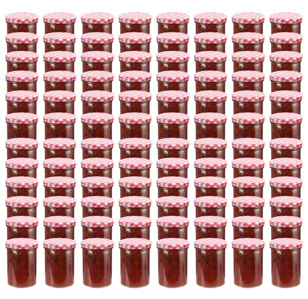 Syltburkar i glas med vita och röda lock 96 st 400 ml