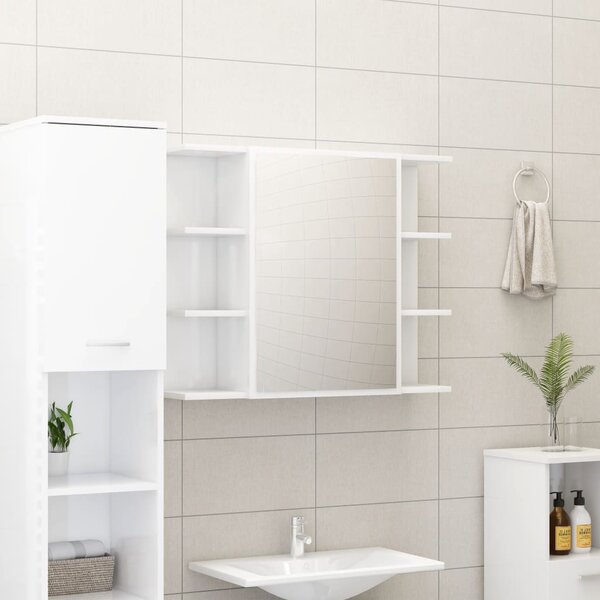 Spegelskåp för badrum vit högglans 80x20,5x64cm konstruerat trä