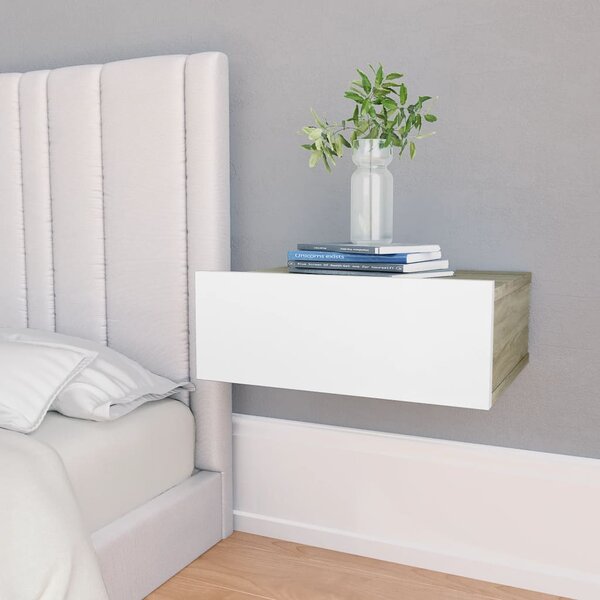 Svävande sängbord vit och sonoma-ek 40x30x15 cm konstruerat trä