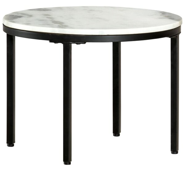 Soffbord vit och svart Ø50 cm massiv äkta marmor