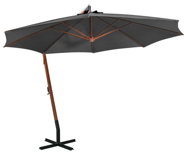 Hängande parasoll med stolpe antracit 3,5x2,9 massivt granträ