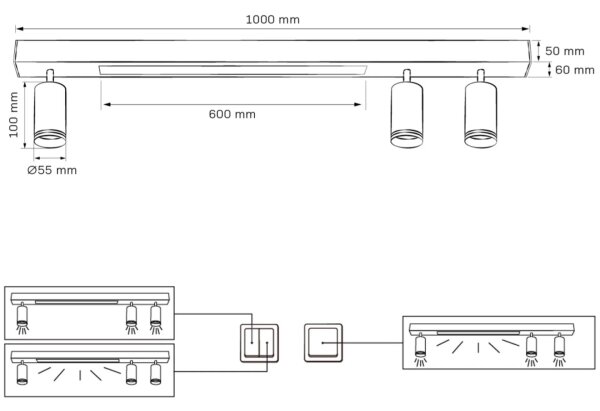 LED taklampa PARIS LED/24W/230V + 3xGU10/10W svart