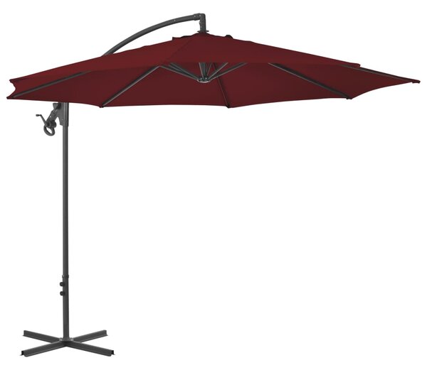 Frihängande parasoll med stålstång 300 cm vinröd
