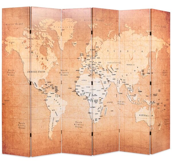 Vikbar rumsavdelare världskarta 228x170 cm gul