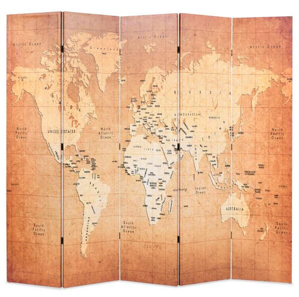 Vikbar rumsavdelare världskarta 200x170 cm gul