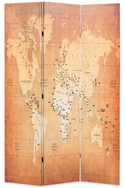 Vikbar rumsavdelare världskarta 120x170 cm gul