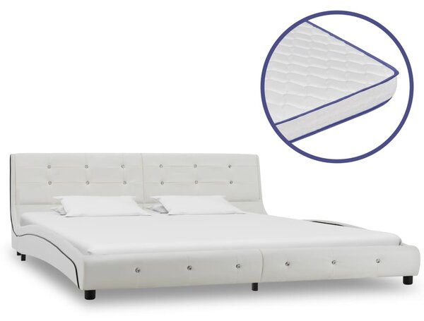 Säng med memoryskummadrass vit konstläder 180x200 cm