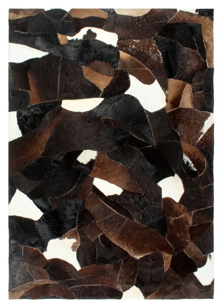 Matta lapptäcke äkta läder 160x230 cm svart/vit/brun