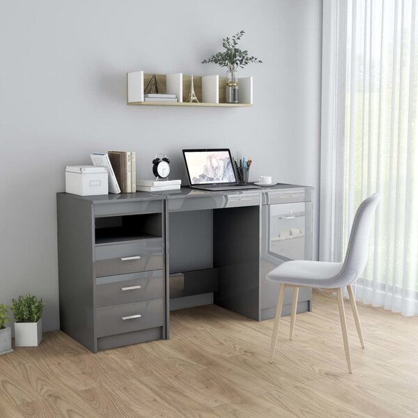 Skrivbord grå högglans 140x50x76 cm konstruerat trä