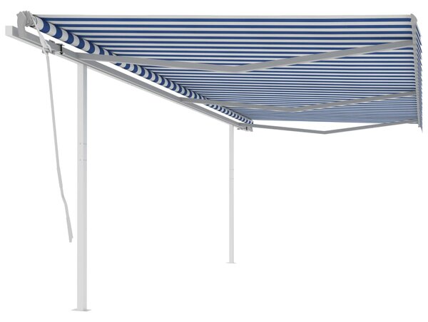 Markis med stolpar manuellt infällbar 6x3,5 m blå och vit