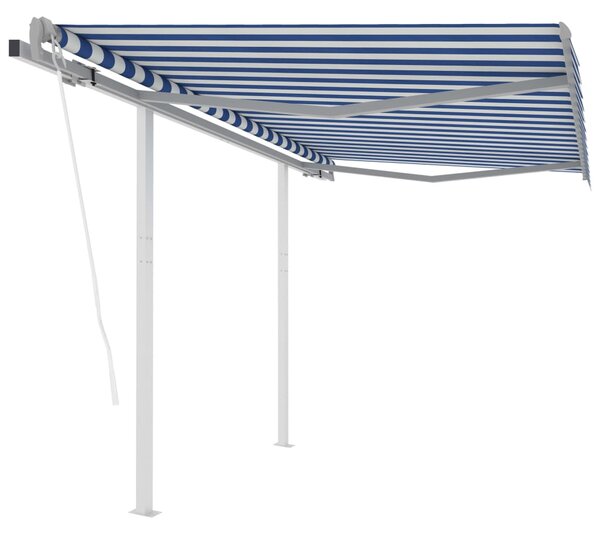 Markis med stolpar automatisk infällbar 3x2,5 m blå och vit