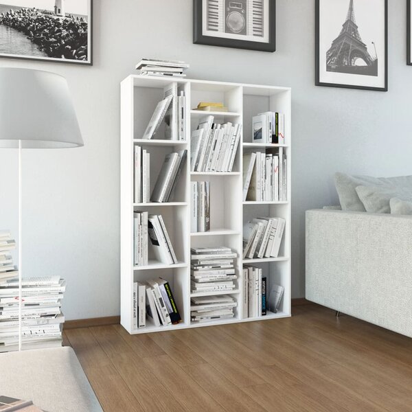 Rumsavdelare/bokhylla vit högglans 100x24x140cm konstruerat trä