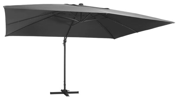 Frihängande parasoll med aluminiumstång LED 400x300 cm antracit
