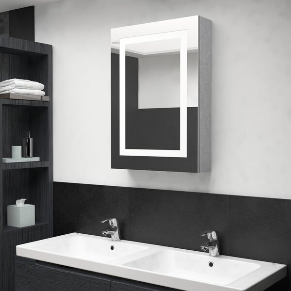Spegelskåp med LED betonggrå 50x13x70 cm