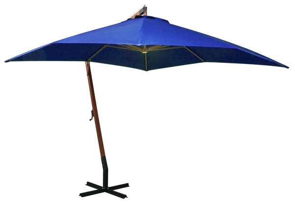 Hängande parasoll med stång azurblå 3x3 m massivt granträ
