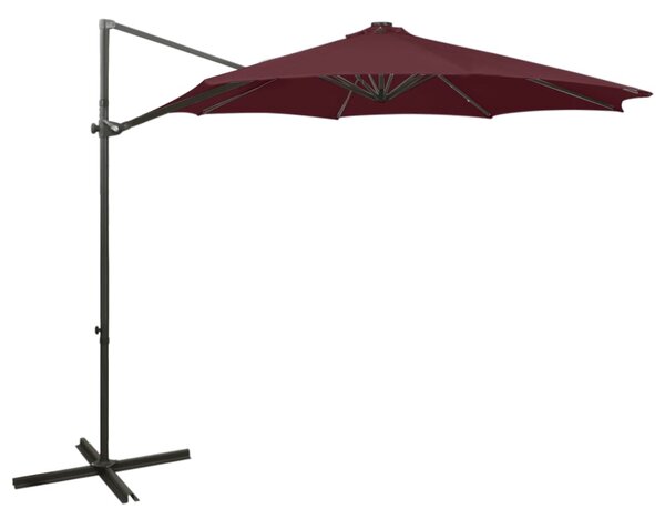 Frihängande parasoll med stång och LED vinröd 300 cm