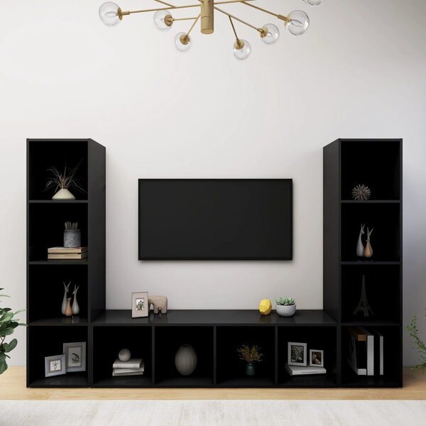 TV-bänk 3 delar svart 142,5x35x36,5 cm spånskiva