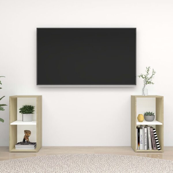 TV-skåp 2 st vit och sonoma-ek 72x35x36,5 cm konstruerat trä